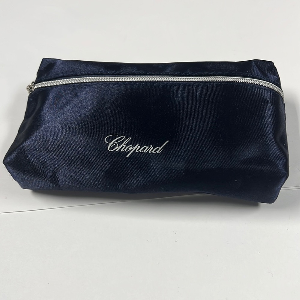 Chopard Navy Blue Satin Cosmetic Bag with Silver Zip